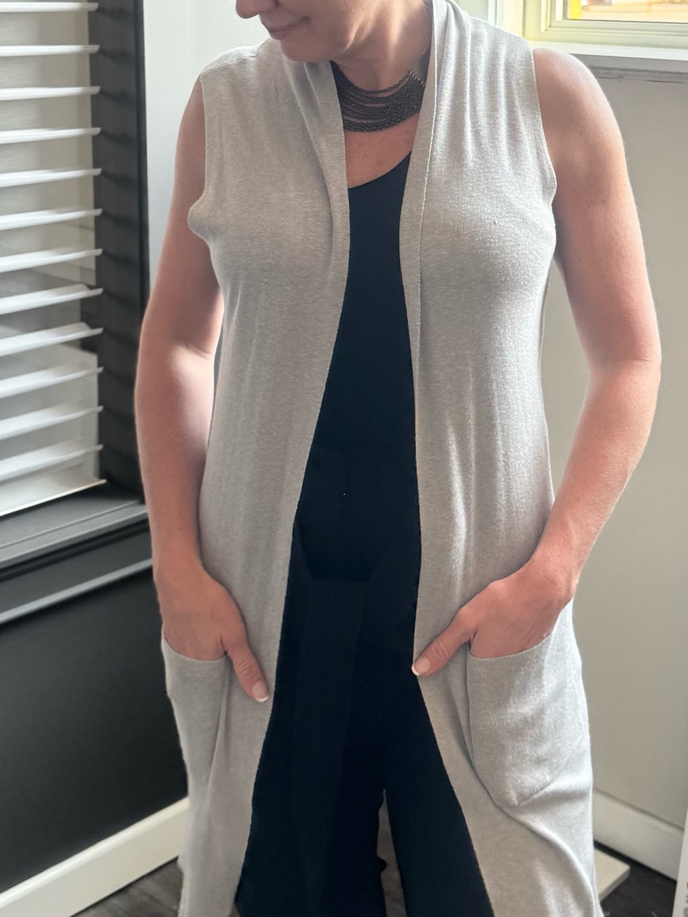 Katherine Barclay Light Gray Knit Cardigan Vest